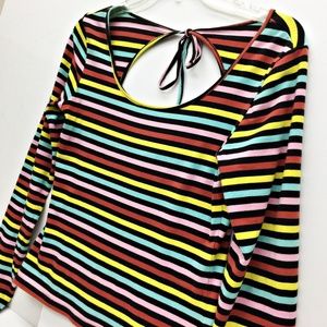 C. RONSON Candy Stripe Long Sleeve Top Med